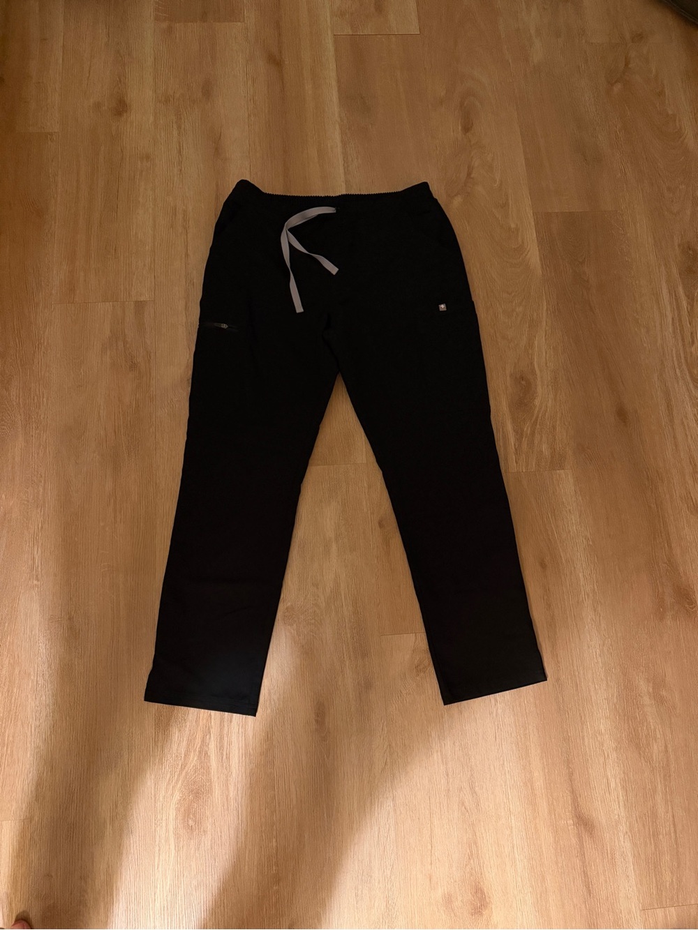 Figs Black Scrub Pants with Gray Drawstring